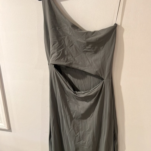 Susana Monaco One-shoulder Cutout High Slit Maxi Dress In Slate - Picture 4 of 9